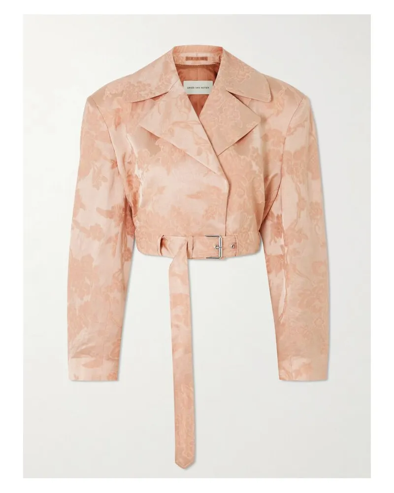 Dries van Noten Verkürzte Jacke Aus Einer Leinenmischung Mit Jacquard-blumenmuster Und Gürtel - Pink Pink