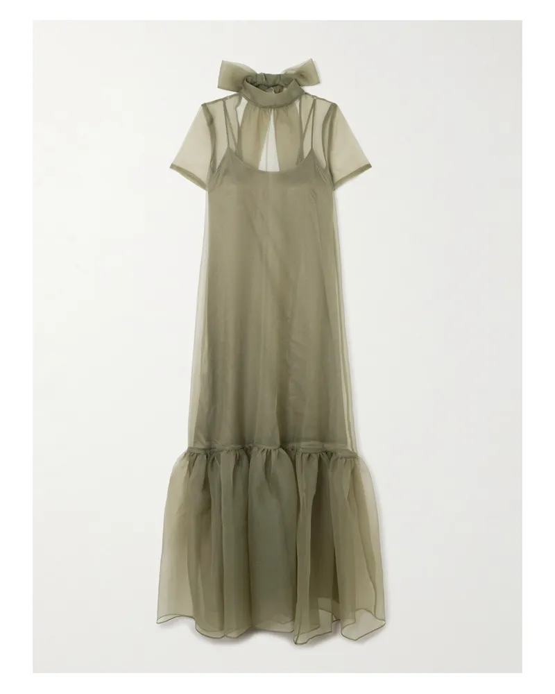 STAUD Calluna Ruffled Organza Maxi Dress - Green Green
