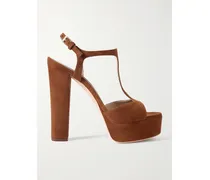 Suede Platform Sandals - Brown