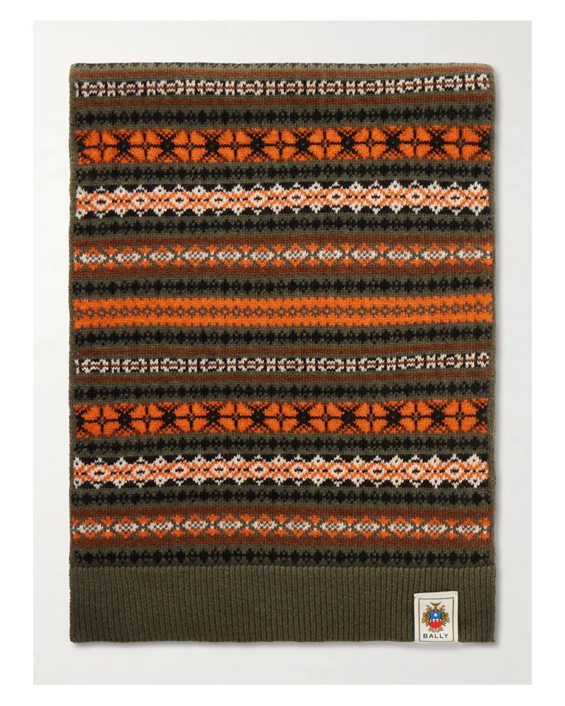Bally Fair Isle Wool Scarf - Green Green