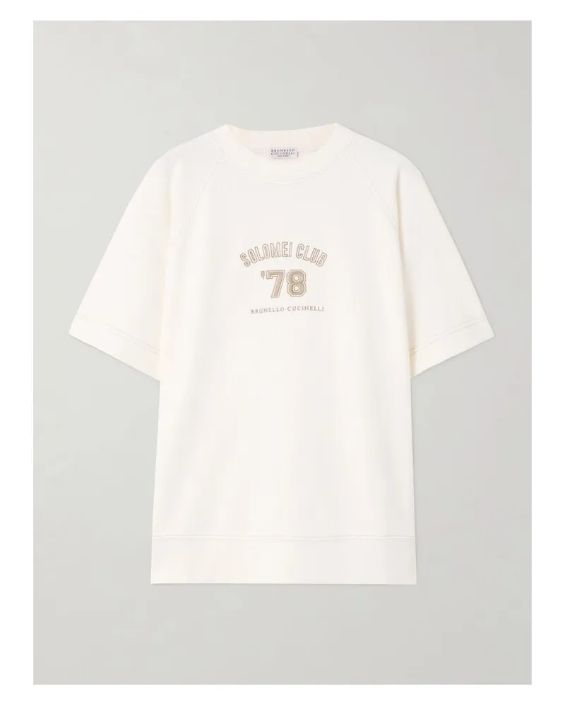 Brunello Cucinelli T-shirt Aus Baumwoll-jersey Mit Stickereien - Weiß Weiß