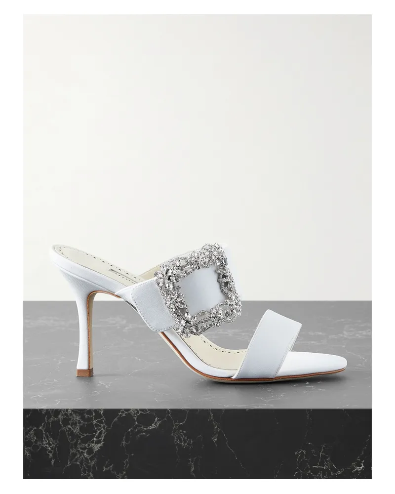 Manolo Blahnik Gable 90 Buckled Crepe De Chine Mules - White White
