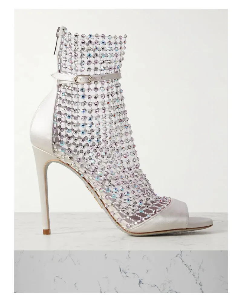 René Caovilla Galaxia Pumps Aus Satin Und Mesh Mit Kristallen - Weiß Weiß