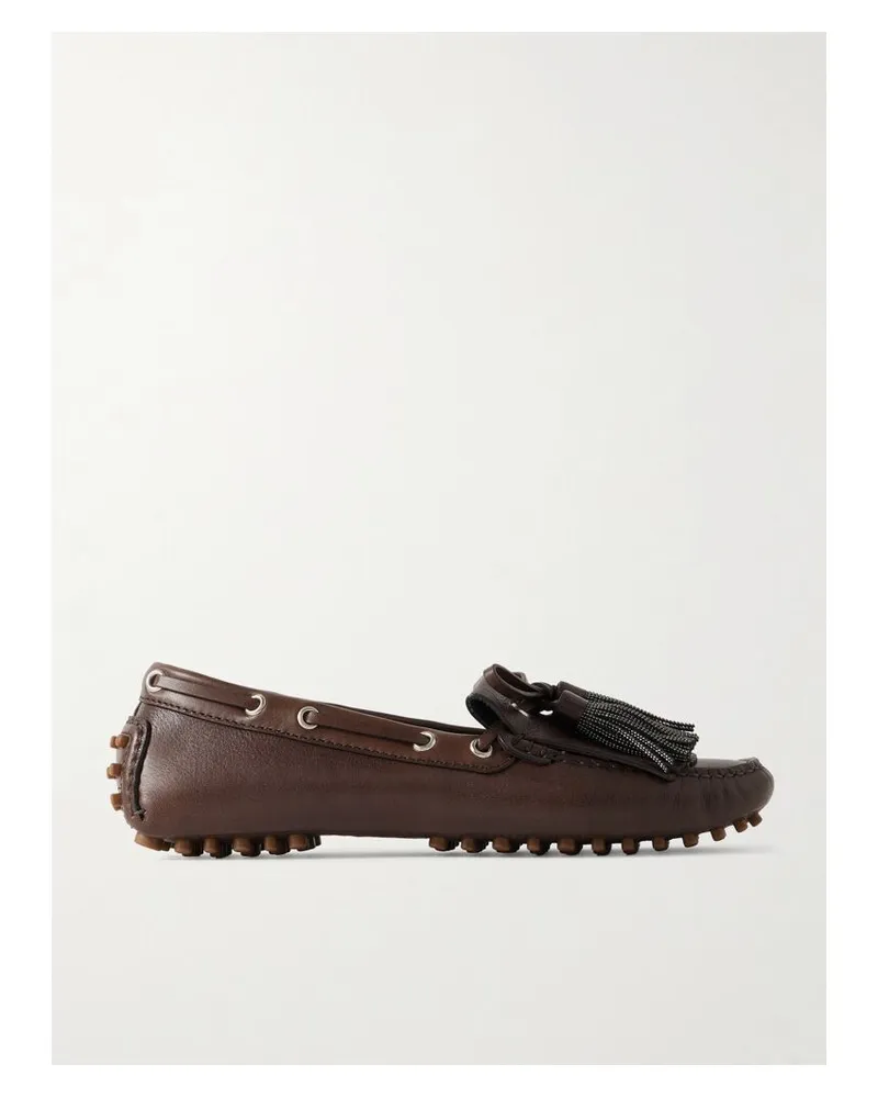 Brunello Cucinelli Loafers Aus Leder Mit Kristallbesetzten Troddeln - Braun Braun