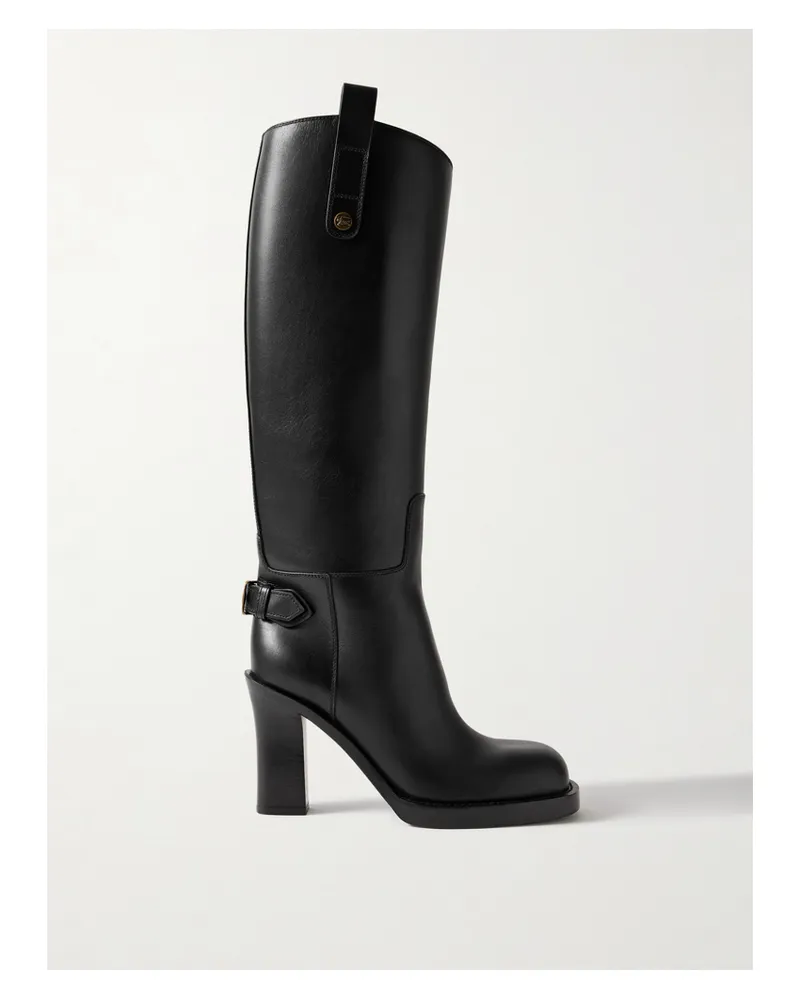 Burberry Kniehohe Stiefel Aus Leder Mit Schnalle - Schwarz Schwarz