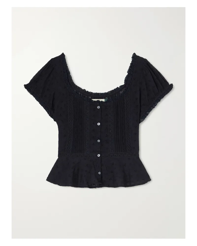 RIXO Sandi Cropped Broderie Anglaise Cotton Blouse - Black Black
