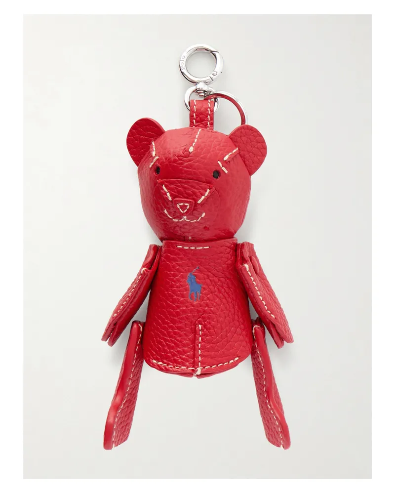 Ralph Lauren Bear Textured-leather And Silver-tone Bag Charm Red