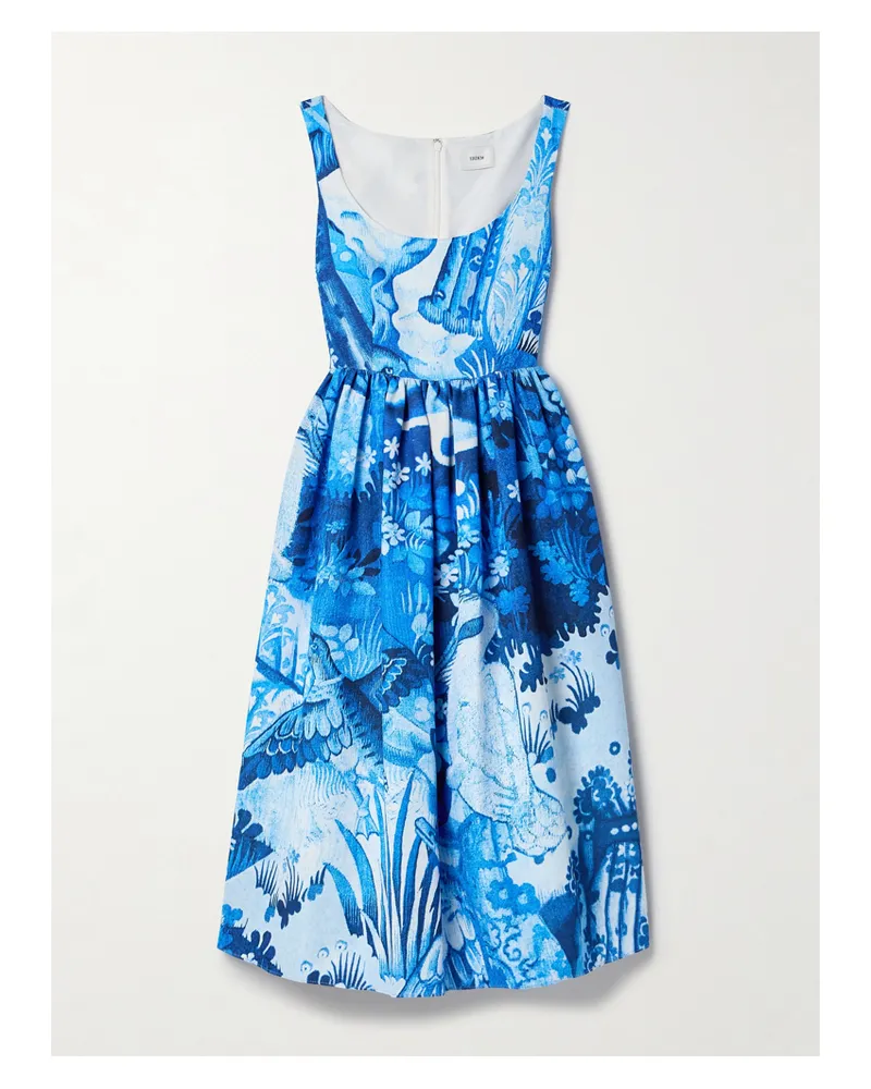 Erdem Midikleid Aus Faille Aus Einer Baumwollmischung Mit Blumenprint Und Raffungen - Blau Blau