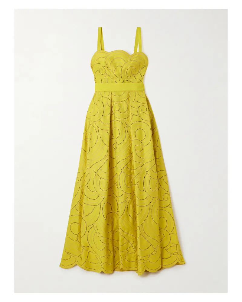 Elie Saab Robe Aus Besticktem Twill Aus Einer Baumwollmischung Mit Falten Und Gürtel - Gelb Gelb