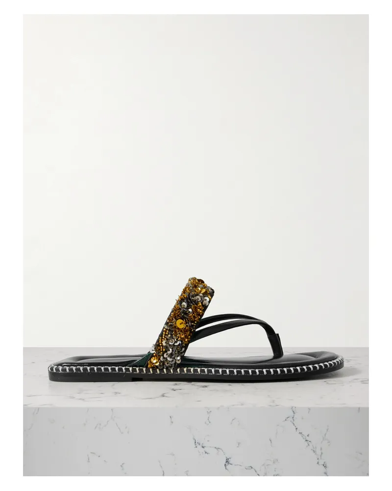 Dries van Noten Embellished Whipstitched Leather Sandals - Green Green