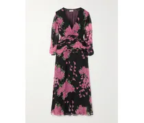 Racquel Midikleid Aus Devoré-samt Mit Blumenprint Und Raffungen - Mehrfarbig