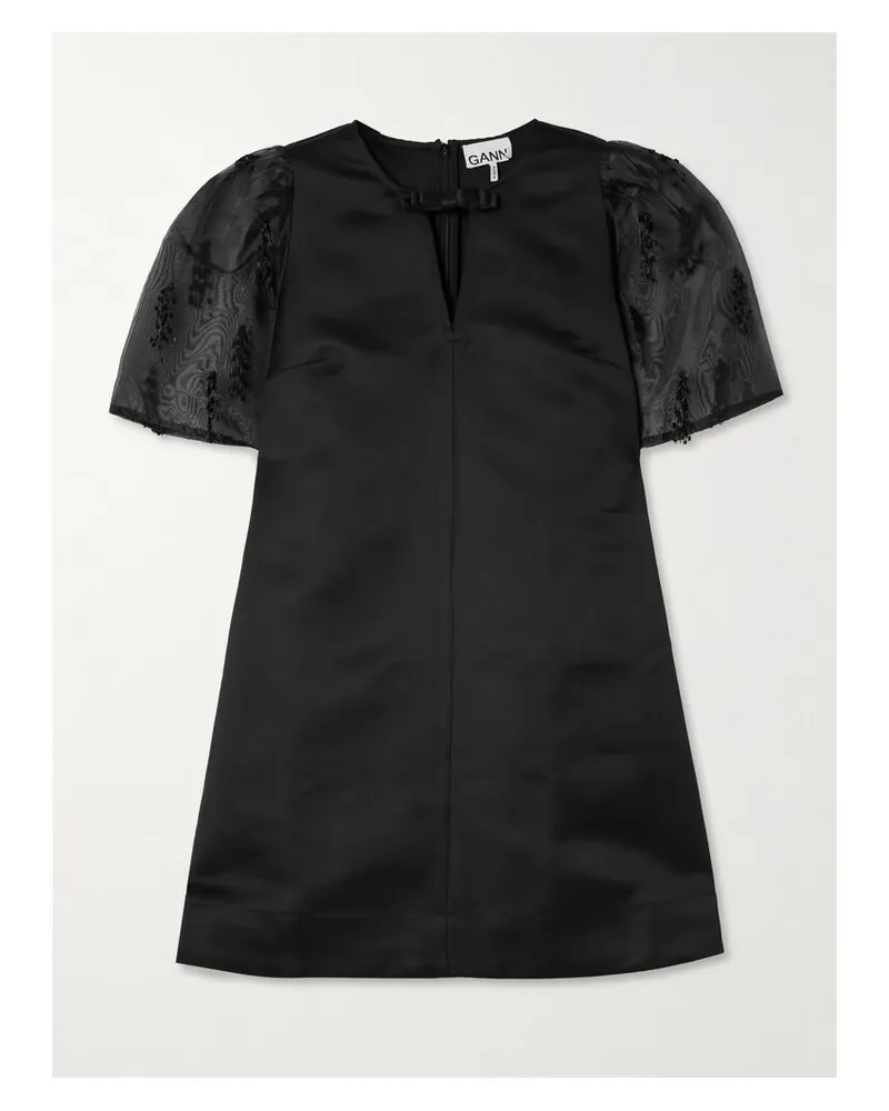 Ganni Minikleid Aus Recyceltem Crêpe Mit Einsätzen Aus Organza Und Stickereien - Schwarz Schwarz