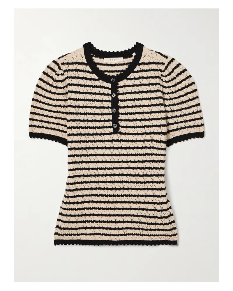 DÔEN Brandie Striped Pointelle-knit Pima Cotton And Silk-blend Top - Neutrals Neutrals