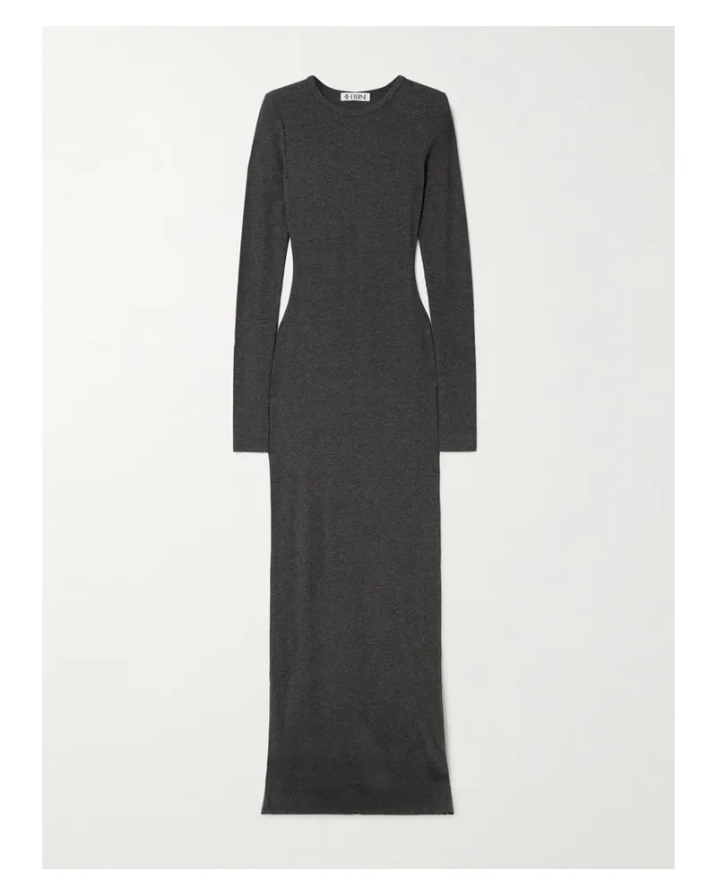 ÉTERNE Long Sleeved Crew Neck Ribbed Stretch-jersey Maxi Dress - Gray Gray