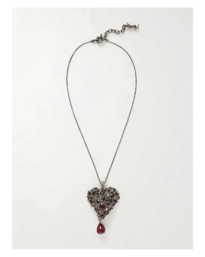 Saint Laurent Silberfarbene Kette Mit Kristallen Silber