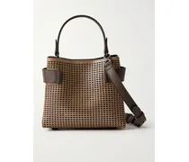 Essence Small Bead-embellished Perforated Metallic Leather Shoulder Bag - Brown