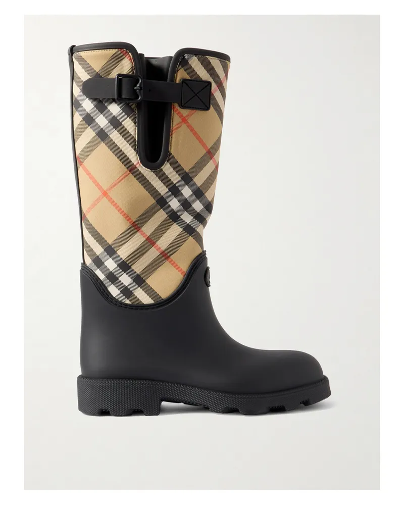 Burberry Rubber Marsh Checked Nylon And Rubber Rain Boots - Black Black
