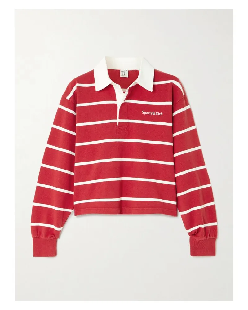 SPORTY & RICH Serif Rugby Polohemd Aus Gestreiftem Baumwoll-jersey Mit Polokragen Und Stickerei - Rot Rot