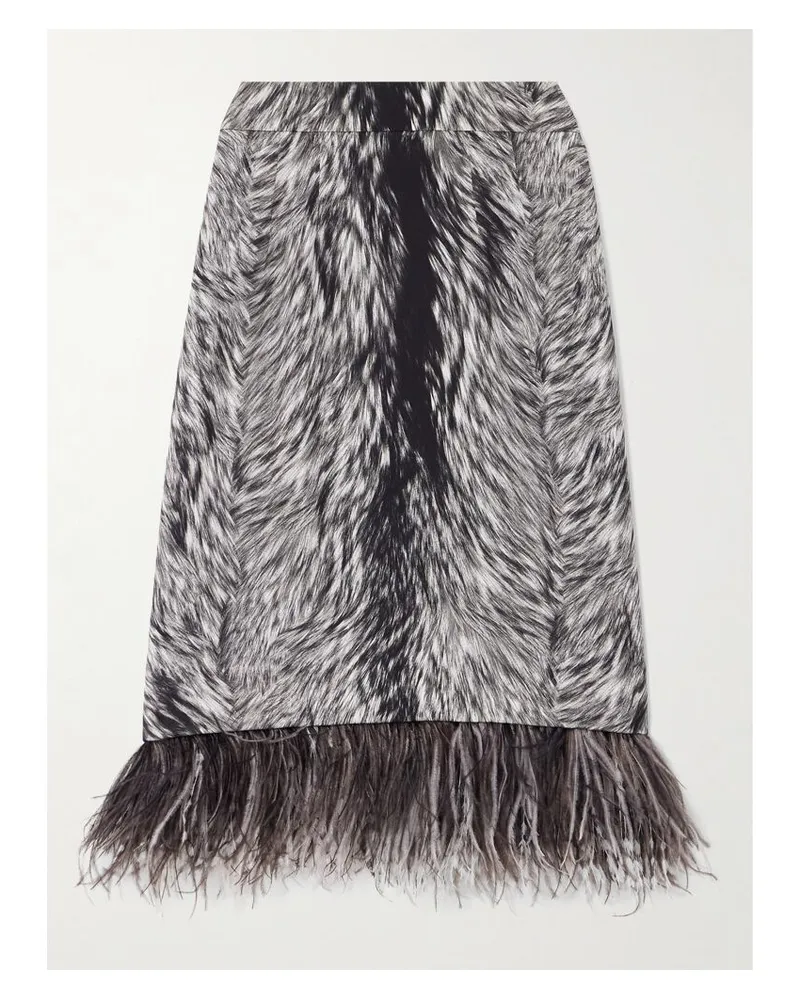 Dolce & Gabbana Rock Aus Bedruckter Charmeuse Aus Stretch-seide Mit Federbesatz - Animal-Print Animal-print
