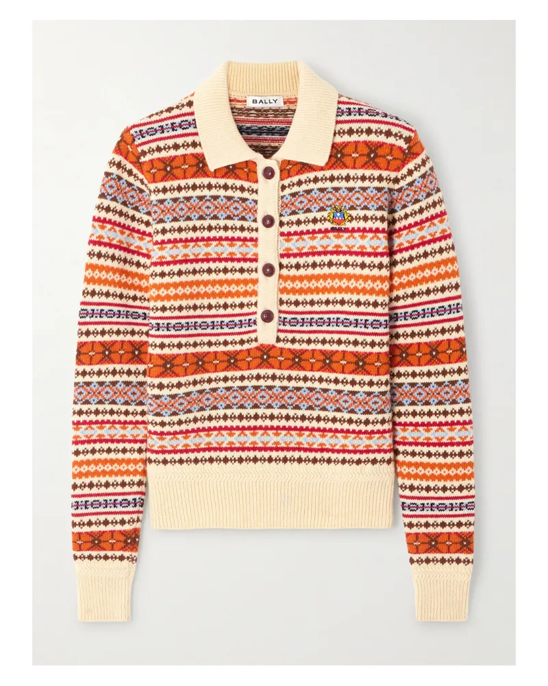 Bally Zopfstrickpullover Aus Wolle In Jacquard-strick Mit Polokragen - Neutral Neutral