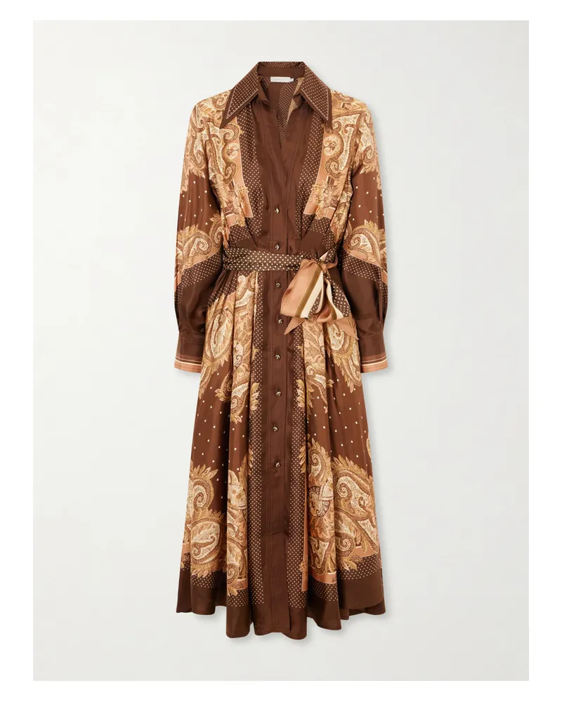 Zimmermann Luna Printed Silk-twill Midi Dress - Brown Brown