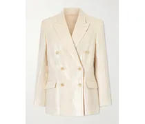 Double-breasted Metallic Linen-twill Blazer - White
