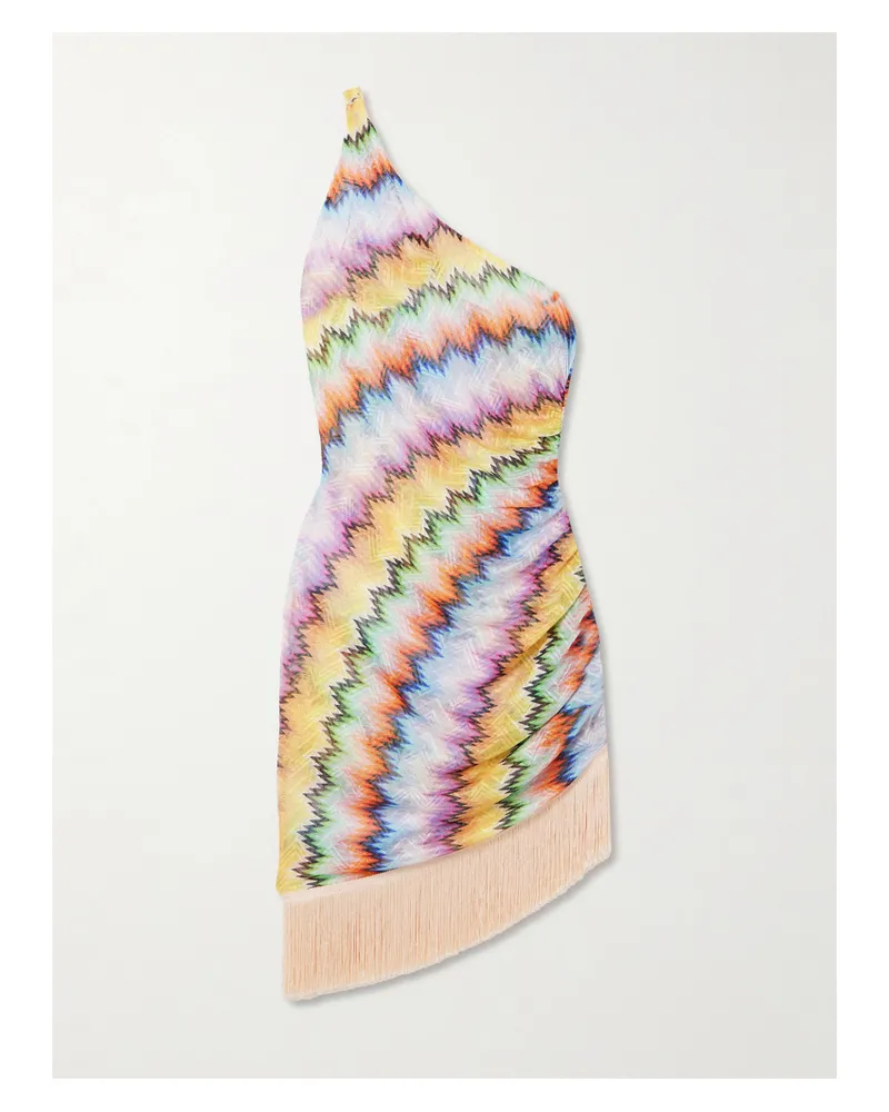 Missoni Asymmetrisches Minikleid Aus Bedrucktem Tüll Mit Fransen - Mehrfarbig Mehrfarbig