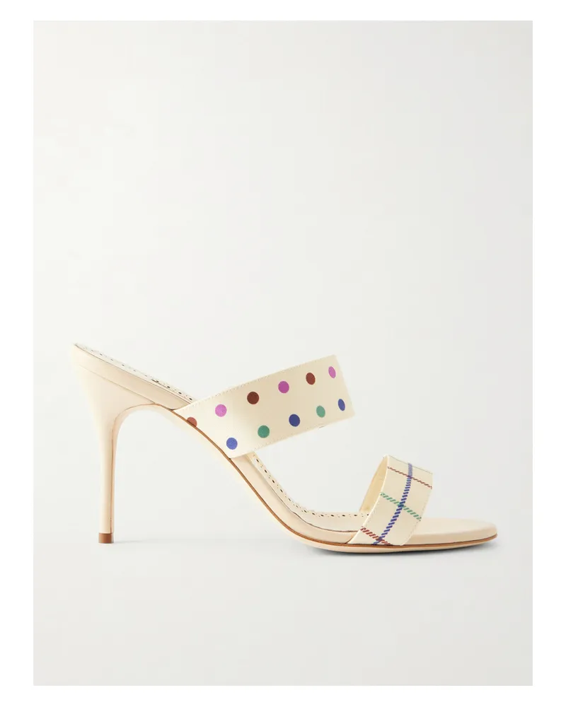 Manolo Blahnik Ralotapla 90 Printed Twill Mules - Cream Cream