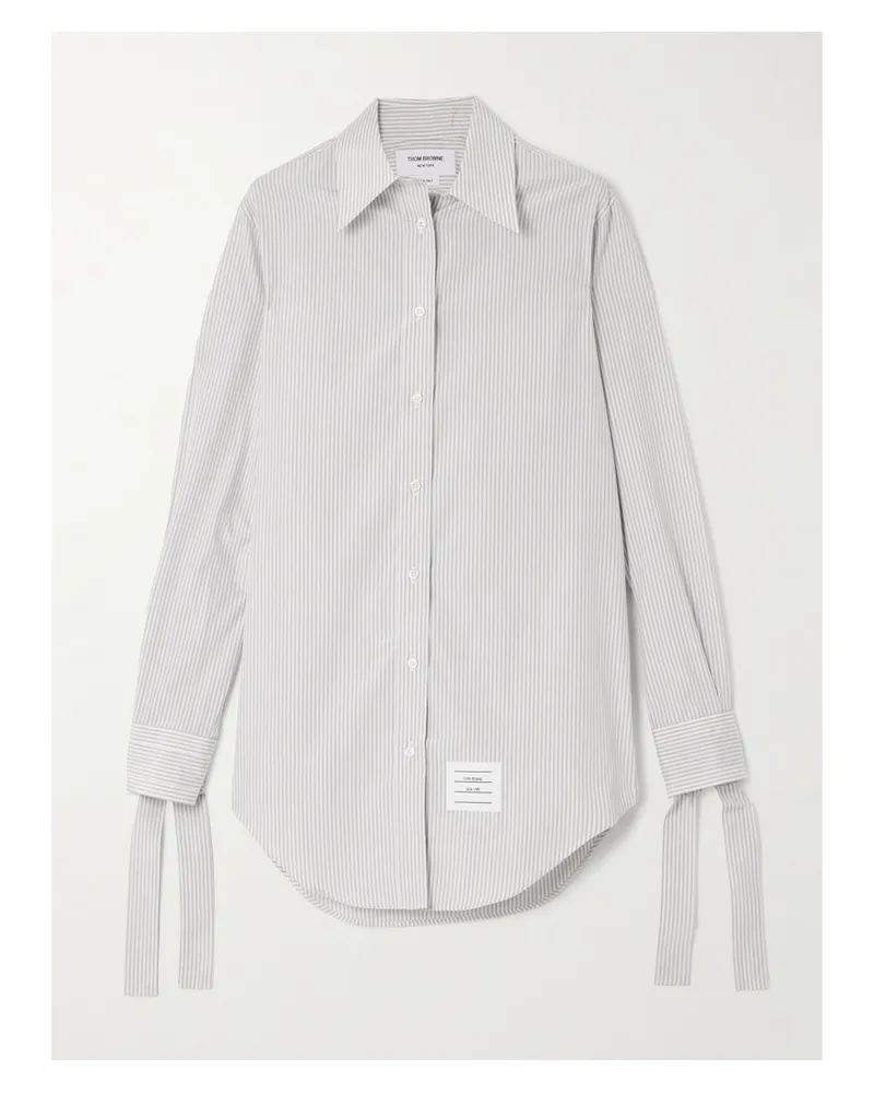 Thom Browne Mini-hemdblusenkleid Aus Einer Gestreiften Seiden-baumwollmischung Mit Applikation - Grau Grau