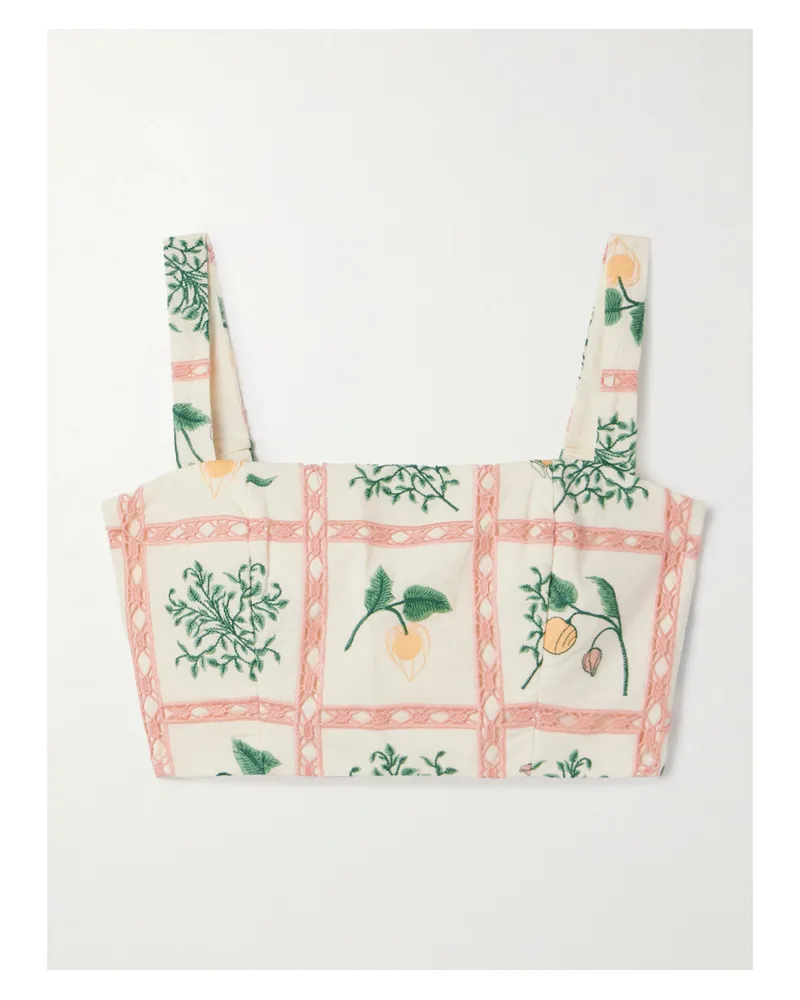 AGUA BENDITA Cacao Uchuva Cropped Crochet-trimmed Embroidered Cotton Top - Pink Pink