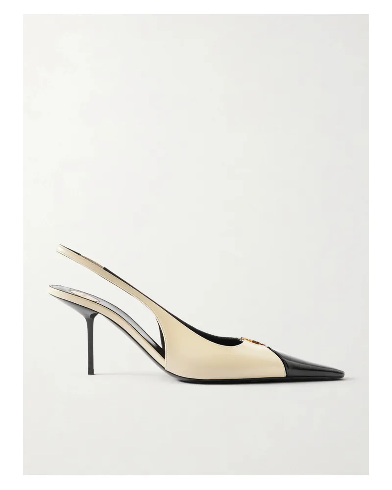 Saint Laurent Babylone Embellished Two-tone Leather Slingback Pumps - White White