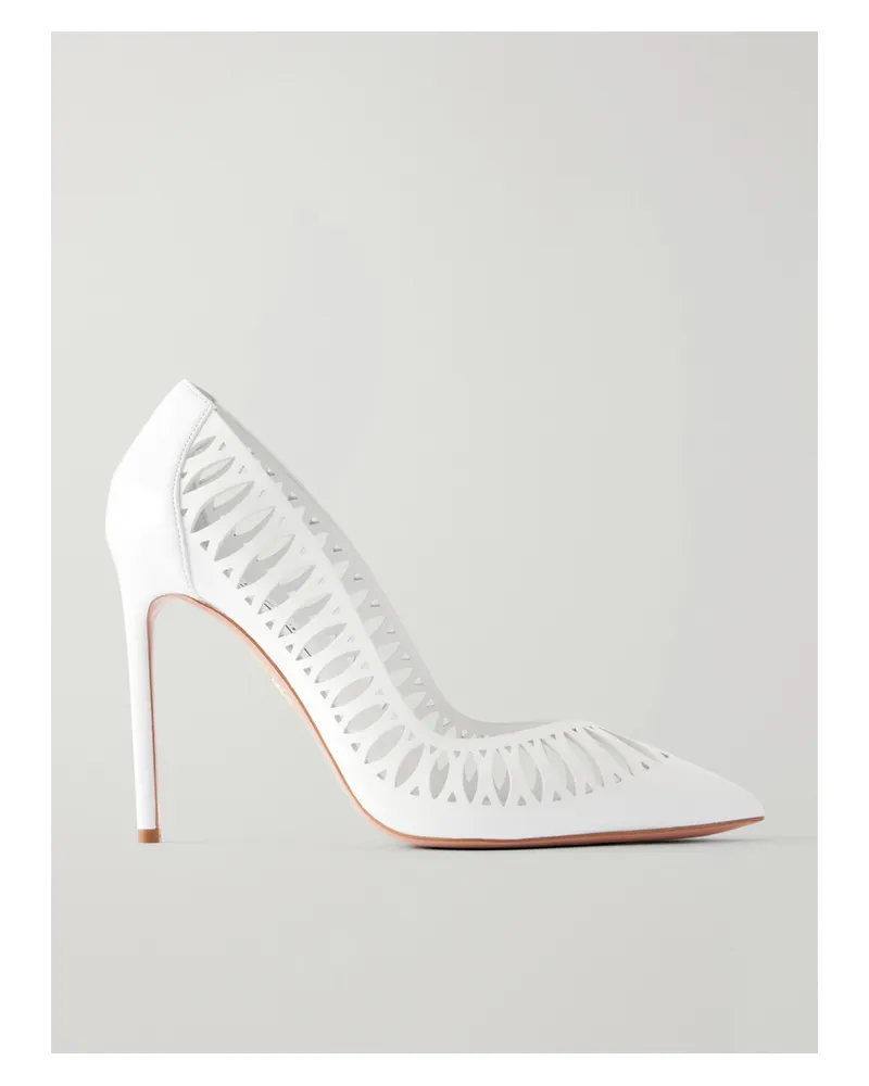 Aquazzura Gisele 105 Laser-cut Leather Pumps - White White