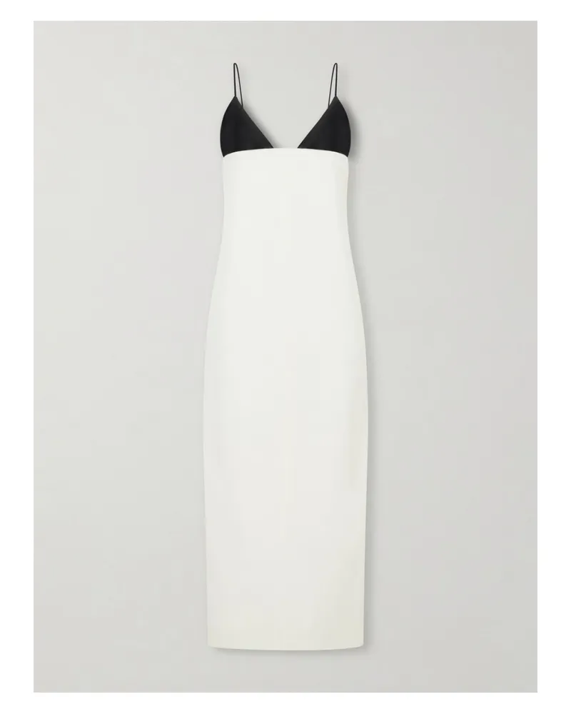 Brandon Maxwell Leather-trimmed Wool And Silk-blend Maxi Dress - White White