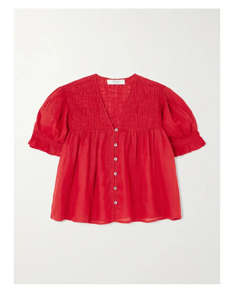 Sea Imogen Verkürzte Bluse Aus Ramie-voile Mit Raffungen - Rot Rot