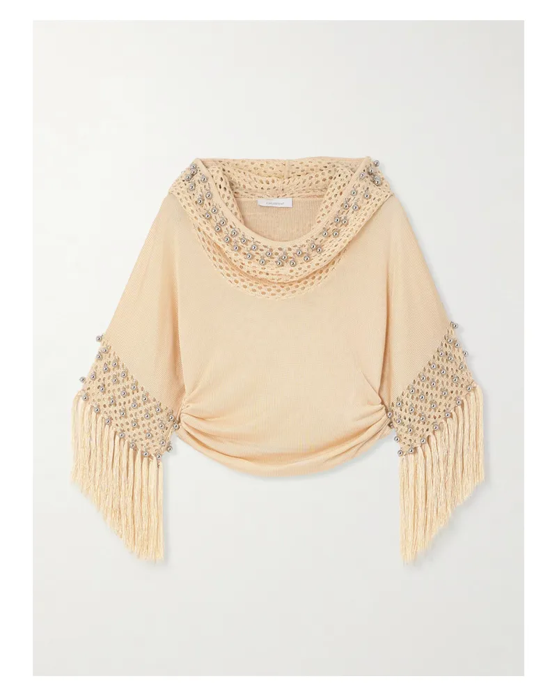 Paco Rabanne Kapuzenpullover Aus Strick Und Häkelmaterial Mit Zierperlen Und Fransen - Neutral Neutral