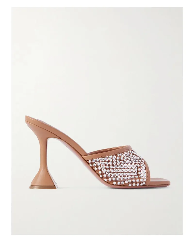 Amina Muaddi Lupita Mules Aus Netzmaterial Und Leder Mit Kristallen - Neutral Neutral