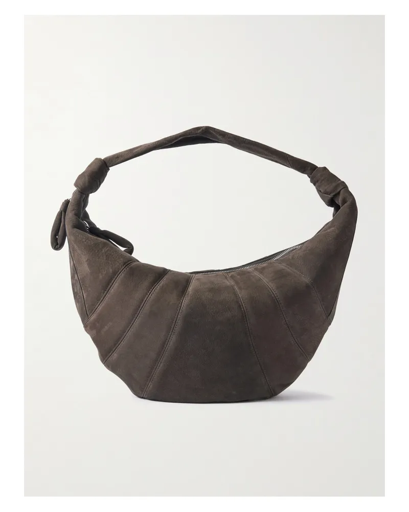 Christophe Lemaire Fortune Croissant Paneled Nubuck Shoulder Bag - Brown Brown