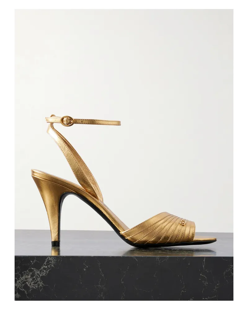 Valentino Garavani Ladycrush 85 Sandalen Aus Metallic-leder Mit Verzierungen - Gold Gold