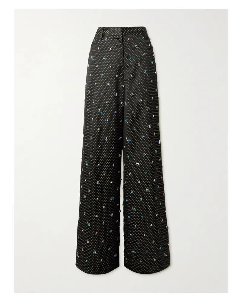 Dries van Noten Hose Mit Weitem Bein Aus Verziertem, Glänzendem Satin Mit Jacquard-muster - Schwarz Schwarz