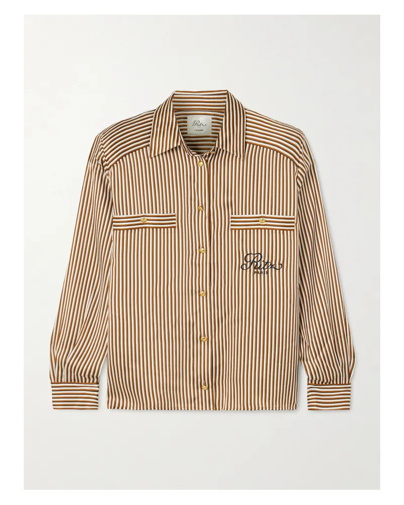 Frame Denim Ritz Paris Hemd Aus Gestreiftem Seidensatin Mit Stickerei - Braun Braun