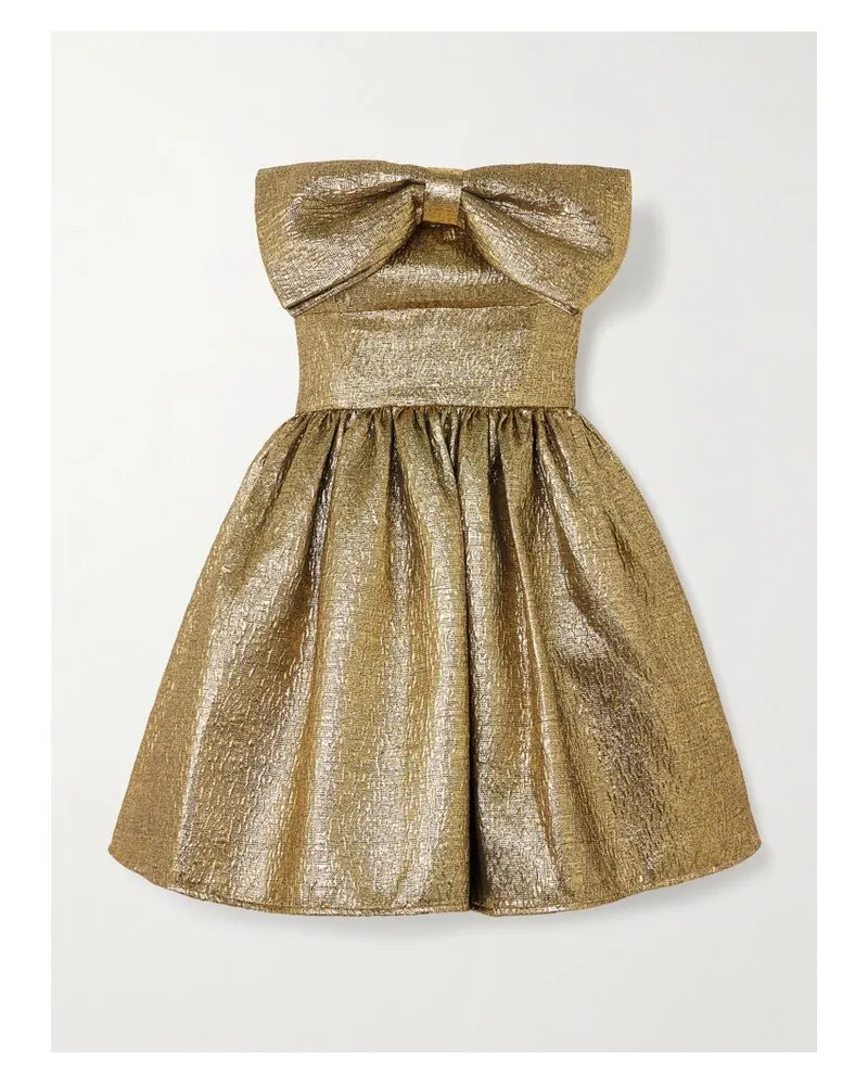 Self-Portrait Trägerloses Minikleid Aus Metallic-cloqué Mit Schleife - Gold Gold