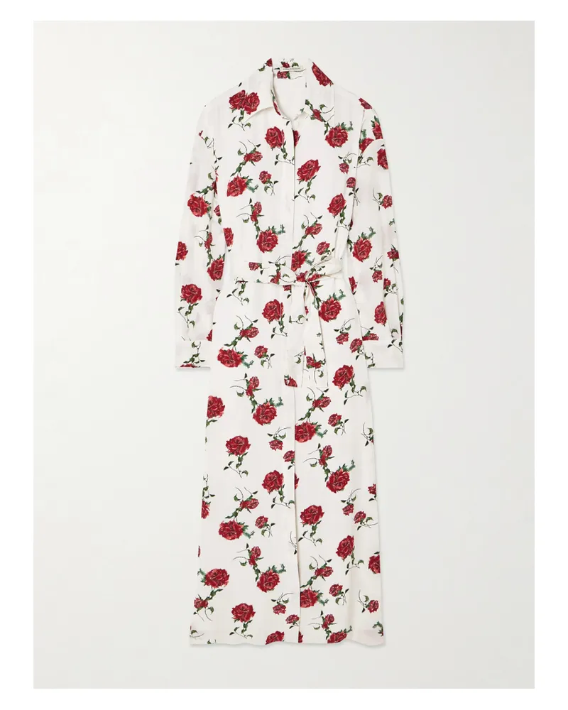 EMILIA WICKSTEAD Deirdre Midi-hemdblusenkleid Aus Seiden-crêpe Mit Blumenprint Und Bindegürtel - Weiß Weiß