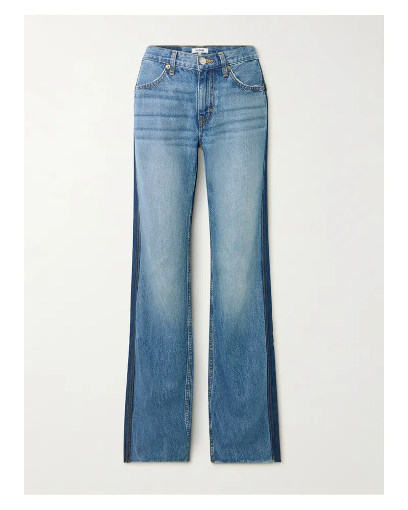 RE/DONE The Californian Frayed Two-tone Mid-rise Wide-leg Jeans - Blue Blue
