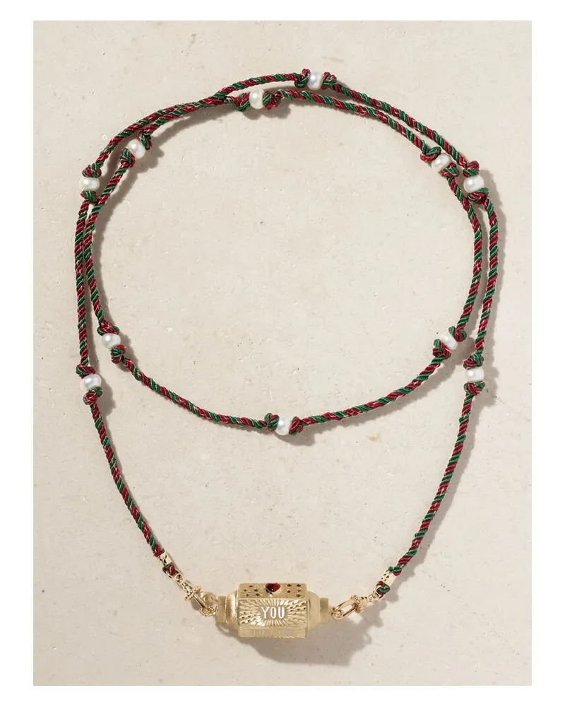 Marie Lichtenberg Love You Kette Aus 14 Karat Gold Mit Emaille Und Mehreren Steinen Gold