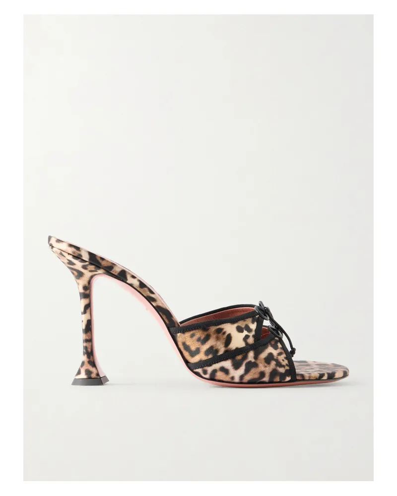 Amina Muaddi Eleonora Mules Aus Satin Mit Leopardenprint Und Schleifen - Animal-Print Animal-print