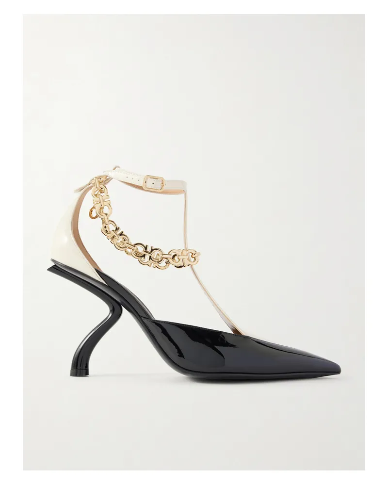 Ferragamo Ruby Embellished Two-tone Patent-leather Pumps - Black Black