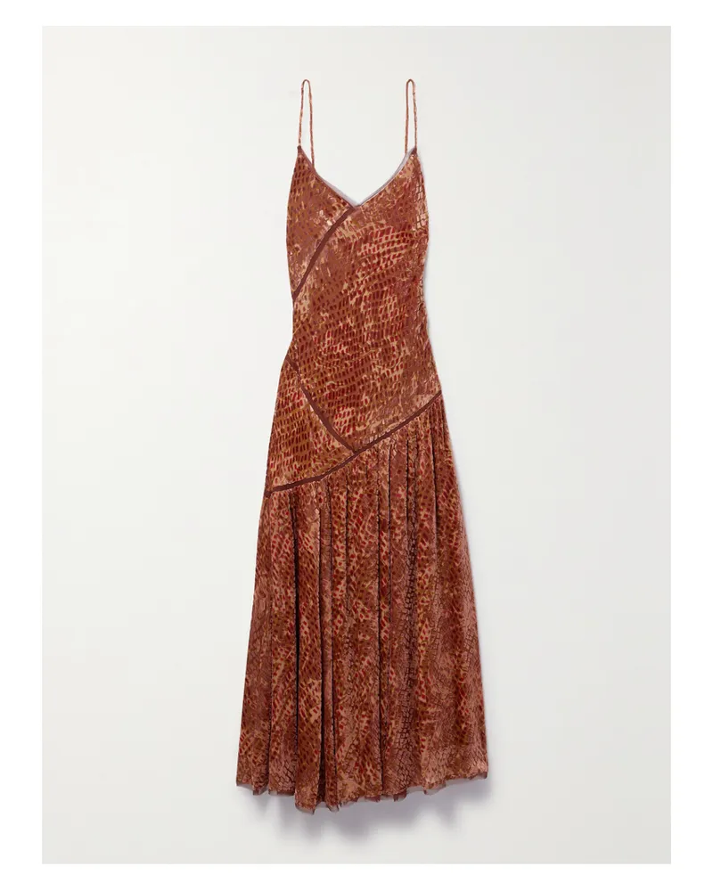 Ulla Johnson Elodie Midikleid Aus Devoré-samt Mit Seideneinsätzen - Metallic Metallic