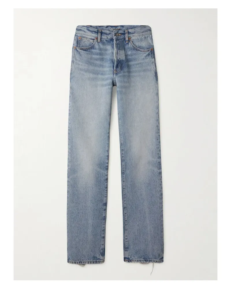 Saint Laurent Nico Halbhohe Jeans Mit Geradem Bein In Distressed-optik - Blau Blau
