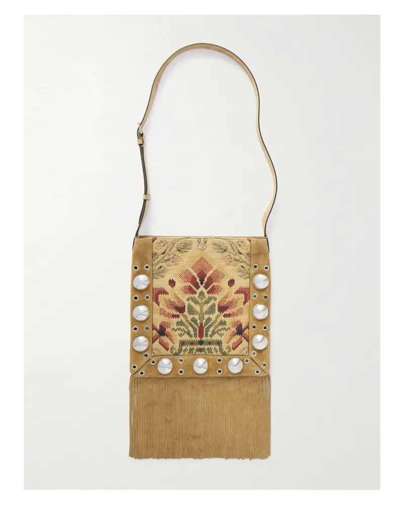 Valentino Garavani Nellcôte Tote Aus Jacquard Und Veloursleder Mit Fransen, Nieten Und Ösen - Mehrfarbig Mehrfarbig