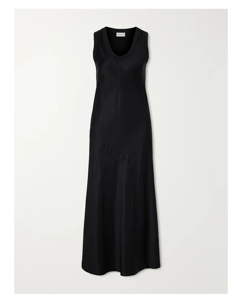 AMI Paris Ribbed-knit Trimmed Satin Maxi Dress - Black Black